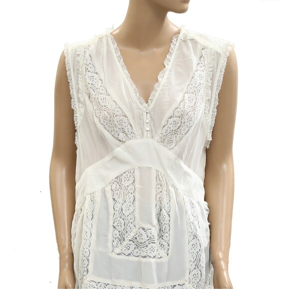 Free People My Way Maxi Top Flowy High-Low Sheer Lace Moon Glow XS New 284107 - Picture 5 of 8
